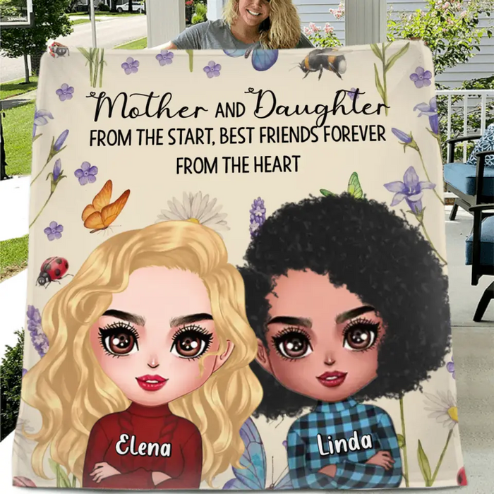 Personalized Mother And Daughter Quilt/Fleece Throw Blanket/Pillow Cover - Mother's Day Gift Idea - Mother And Daughter From The Start, Best Friends Forever From The Heart
