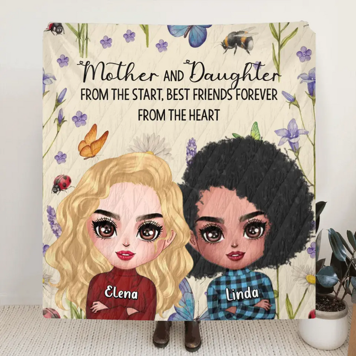 Personalized Mother And Daughter Quilt/Fleece Throw Blanket/Pillow Cover - Mother's Day Gift Idea - Mother And Daughter From The Start, Best Friends Forever From The Heart