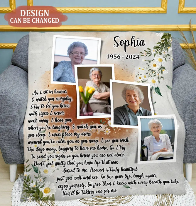 Personalized Memorial Photo Fleece Throw/Quilt Blanket - Upload Photo - Memorial Gift Idea For Family Member - As I Sit In Heaven & Watch You Everyday
