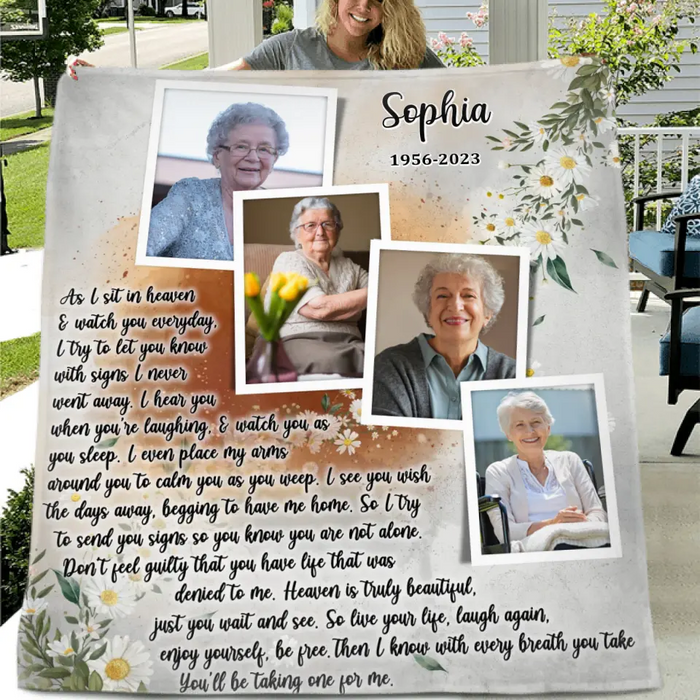 Personalized Memorial Photo Fleece Throw/Quilt Blanket - Upload Photo - Memorial Gift Idea For Family Member - As I Sit In Heaven & Watch You Everyday