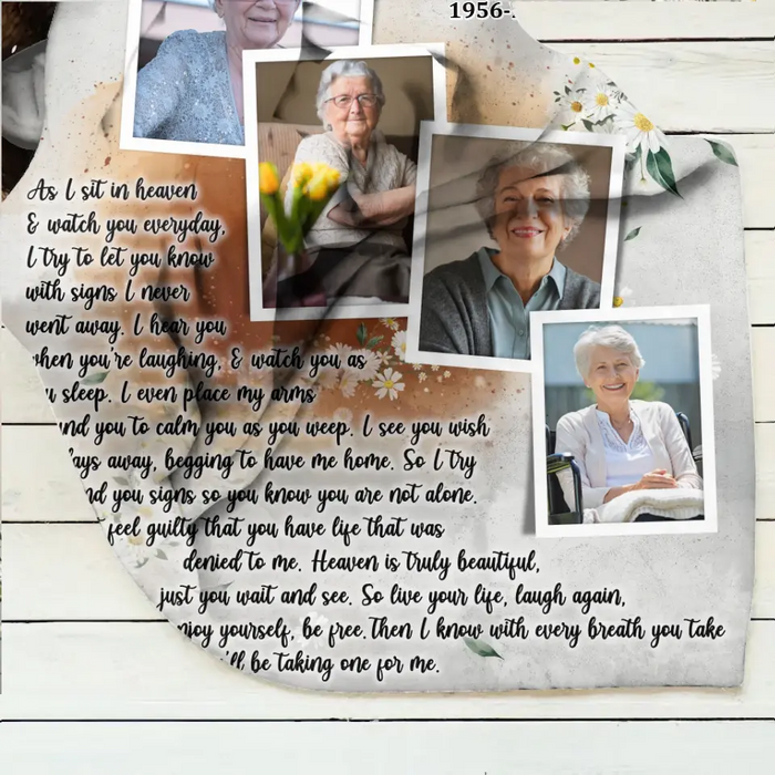 Personalized Memorial Photo Fleece Throw/Quilt Blanket - Upload Photo - Memorial Gift Idea For Family Member - As I Sit In Heaven & Watch You Everyday