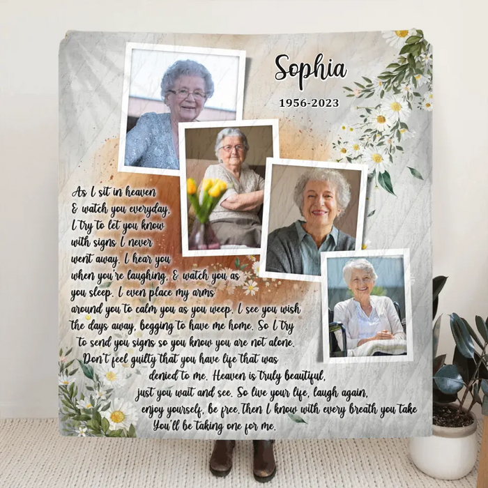 Personalized Memorial Photo Fleece Throw/Quilt Blanket - Upload Photo - Memorial Gift Idea For Family Member - As I Sit In Heaven & Watch You Everyday