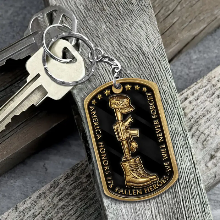 Personalized Memorial Veteran Aluminum Keychain - Gift Idea For Dad/Father's Day/Veteran - We Will Never Forget