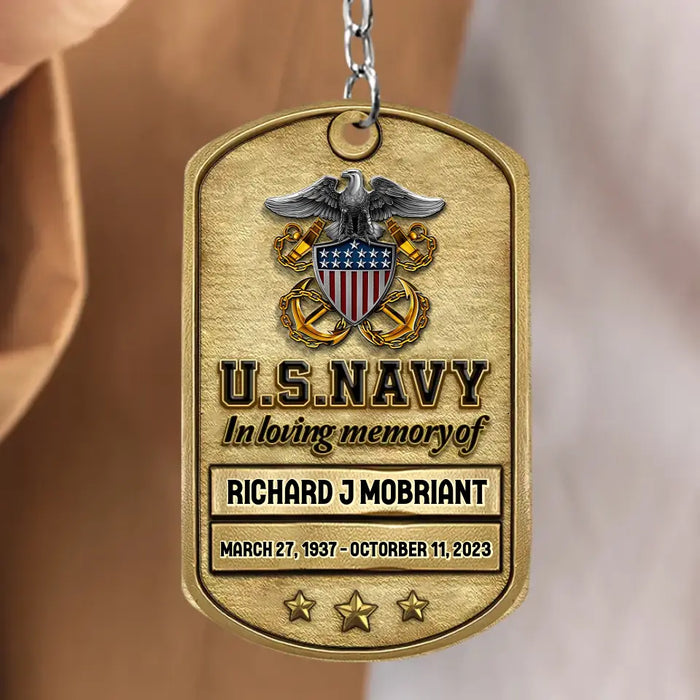 Personalized Memorial Veteran Aluminum Keychain - Gift Idea For Dad/Father's Day/Veteran - We Will Never Forget
