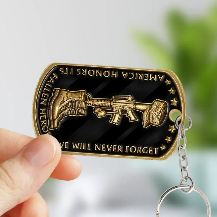 Personalized Memorial Veteran Aluminum Keychain - Gift Idea For Dad/Father's Day/Veteran - We Will Never Forget