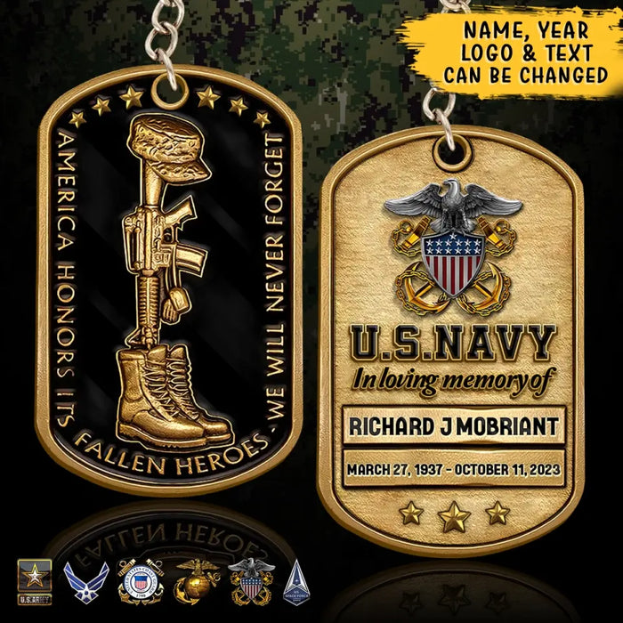 Personalized Memorial Veteran Aluminum Keychain - Gift Idea For Dad/Father's Day/Veteran - We Will Never Forget