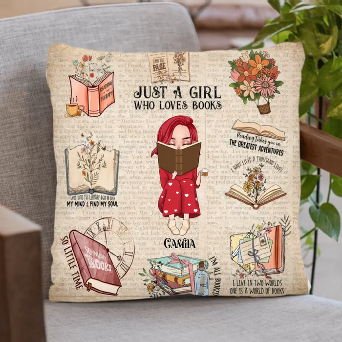 Personalized Reading Girl Quilt/Fleece Throw Blanket/Pillow Cover - Gift Idea For Book Lover - Just A Girl Who Loves Books