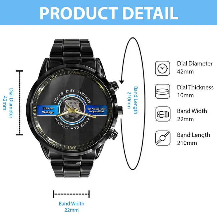 Personalized Police Watch - Father's Day Gift Idea for Police - Honor Duty Courage