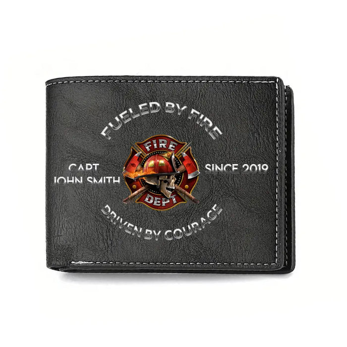 Personalized Fire Fighter Leather Wallet - Father's Day Gift Idea For Fire Fighter - Fueled By Fire Driven By Courage