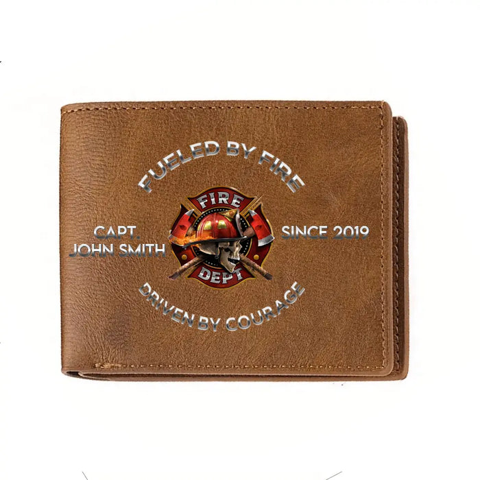 Personalized Fire Fighter Leather Wallet - Father's Day Gift Idea For Fire Fighter - Fueled By Fire Driven By Courage