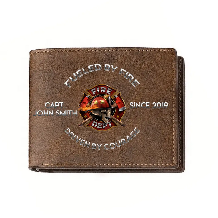 Personalized Fire Fighter Leather Wallet - Father's Day Gift Idea For Fire Fighter - Fueled By Fire Driven By Courage