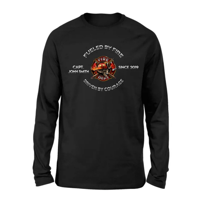 Personalized Fire Fighter Shirt/Hoodie - Father's Day Gift Idea For Fire Fighter - Fueled By Fire Driven By Courage