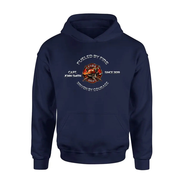 Personalized Fire Fighter Shirt/Hoodie - Father's Day Gift Idea For Fire Fighter - Fueled By Fire Driven By Courage