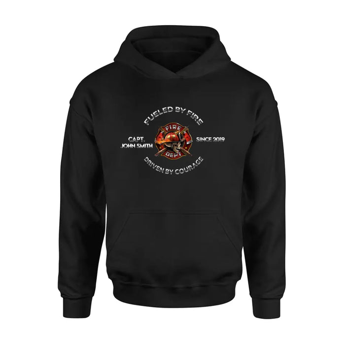 Personalized Fire Fighter Shirt/Hoodie - Father's Day Gift Idea For Fire Fighter - Fueled By Fire Driven By Courage