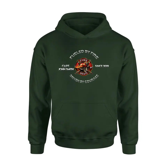 Personalized Fire Fighter Shirt/Hoodie - Father's Day Gift Idea For Fire Fighter - Fueled By Fire Driven By Courage