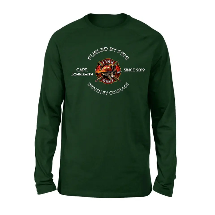 Personalized Fire Fighter Shirt/Hoodie - Father's Day Gift Idea For Fire Fighter - Fueled By Fire Driven By Courage