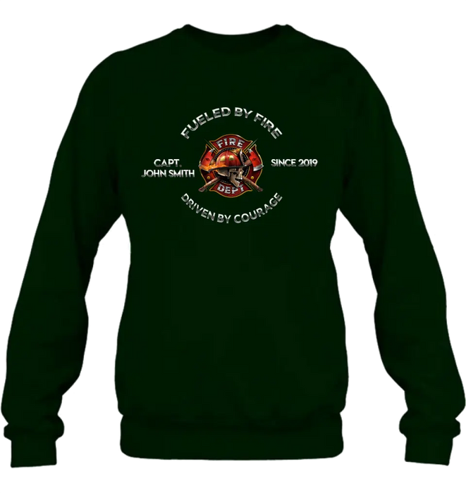 Personalized Fire Fighter Shirt/Hoodie - Father's Day Gift Idea For Fire Fighter - Fueled By Fire Driven By Courage