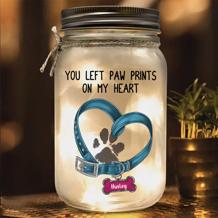 Personalized Memorial Dog Mason Jar Light - Memorial Gift Idea for Mother's Day/Father's Day - You Left Paw Prints On My Heart