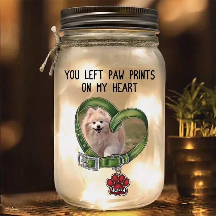 Personalized Memorial Photo Mason Jar Light - Memorial Gift Idea for Mother's Day/Father's Day - You Left Paw Prints On My Heart