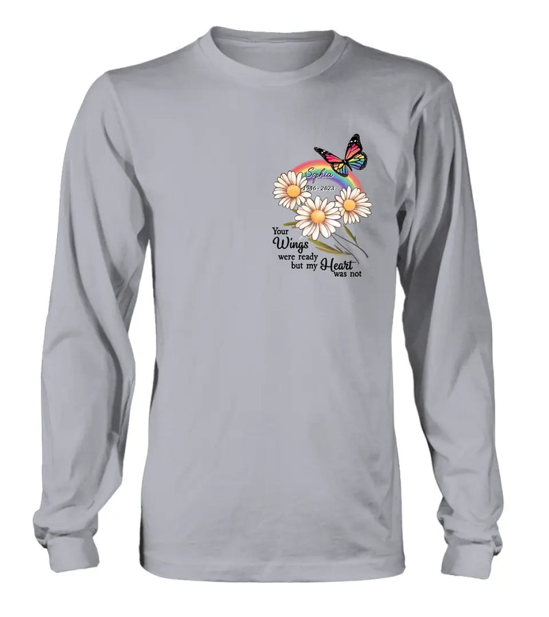 Personalized Memorial Shirt/Hoodie - Memorial  Gift Idea for Mother's Day/Father's Day - Your Wings Were Ready But My Heart Was Not