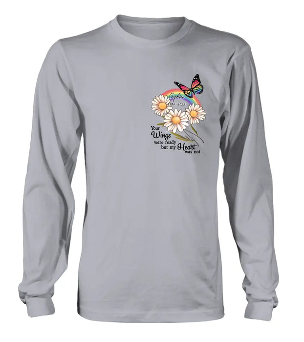 Personalized Memorial Shirt/Hoodie - Memorial  Gift Idea for Mother's Day/Father's Day - Your Wings Were Ready But My Heart Was Not
