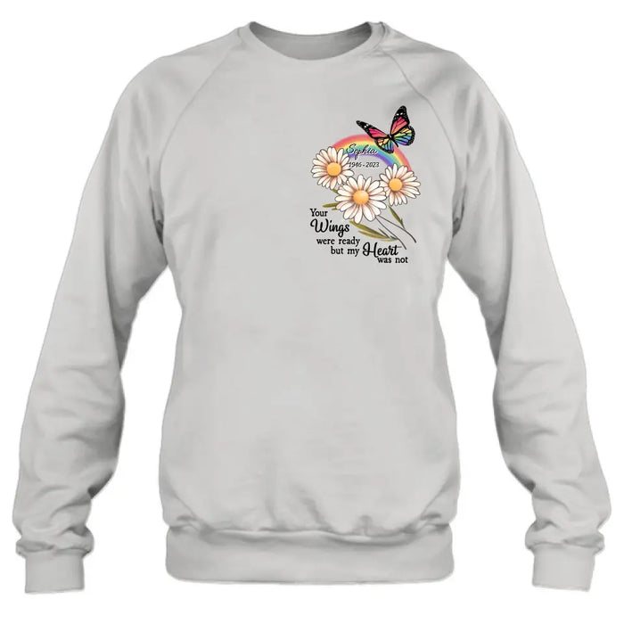 Personalized Memorial Shirt/Hoodie - Memorial  Gift Idea for Mother's Day/Father's Day - Your Wings Were Ready But My Heart Was Not