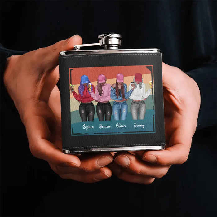 Personalized Drinking Girls Leather Flask - Up to 4 Girls - Gift Idea For Friends/Sisters/Besties/Drinking Lover - I Only Drink On Days Beginning With "T"