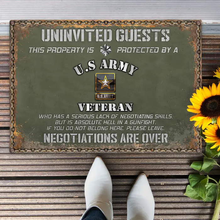 Personalized Veteran Home Doormat - Gift Idea For Veteran - Uninvited Guests This Property Is Protected By A Veteran