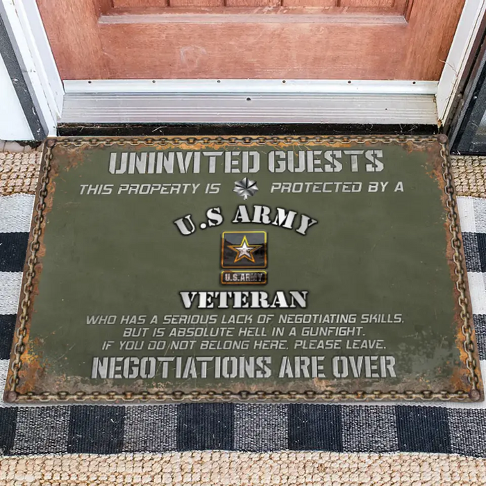 Personalized Veteran Home Doormat - Gift Idea For Veteran - Uninvited Guests This Property Is Protected By A Veteran