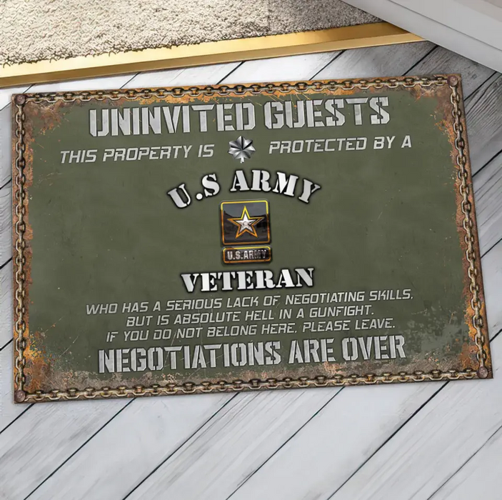 Personalized Veteran Home Doormat - Gift Idea For Veteran - Uninvited Guests This Property Is Protected By A Veteran