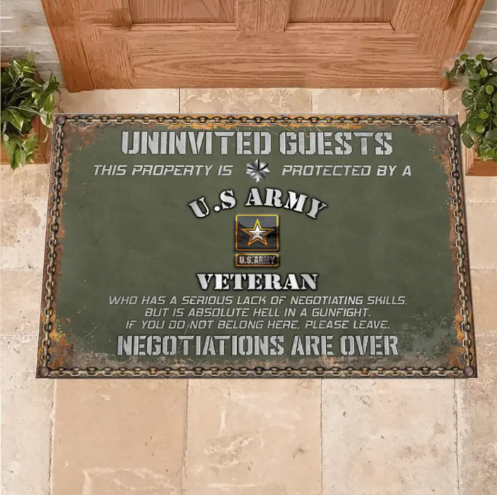 Personalized Veteran Home Doormat - Gift Idea For Veteran - Uninvited Guests This Property Is Protected By A Veteran