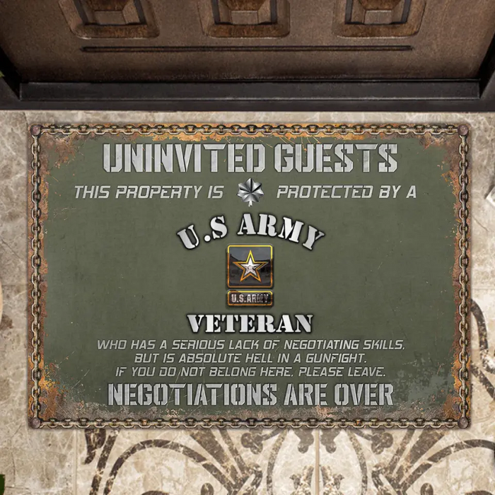 Personalized Veteran Home Doormat - Gift Idea For Veteran - Uninvited Guests This Property Is Protected By A Veteran
