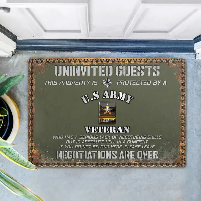Personalized Veteran Home Doormat - Gift Idea For Veteran - Uninvited Guests This Property Is Protected By A Veteran