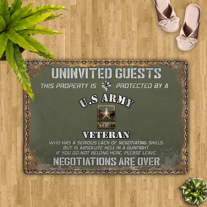 Personalized Veteran Home Doormat - Gift Idea For Veteran - Uninvited Guests This Property Is Protected By A Veteran