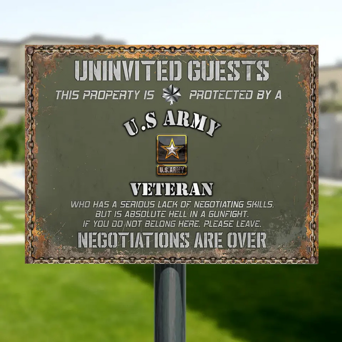 Personalized Veteran Home Metal Sign - Gift Idea For Veteran - Uninvited Guests This Property Is Protected By A Veteran