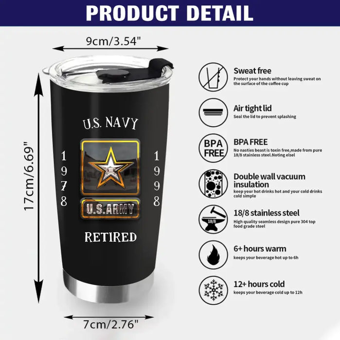 Personalized Retired Veteran Tumbler - Father's Day Gift Idea for Veteran - My Time In Uniform Is Over But Being A Veteran Never Ends