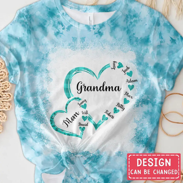 Personalized Mom Grandma Hearts T-shirt - Gift Idea For Mother/Grandma - Up to 6 Kids And 12 Grandkids