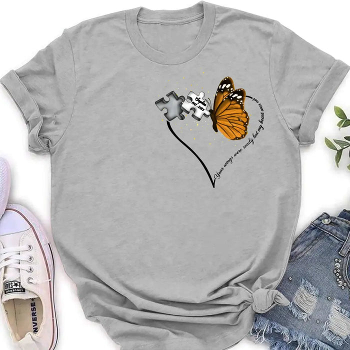Personalized Memorial Butterfly Shirt/Hoodie - Memorial Gift Idea For Family Member - A Piece Of My Heart Lives In Heaven