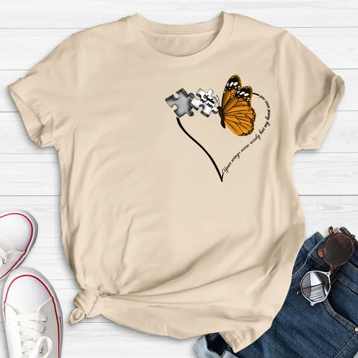 Personalized Memorial Butterfly Shirt/Hoodie - Memorial Gift Idea For Family Member - A Piece Of My Heart Lives In Heaven