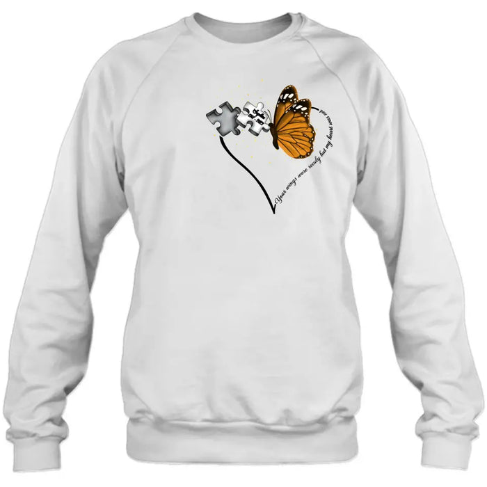 Personalized Memorial Butterfly Shirt/Hoodie - Memorial Gift Idea For Family Member - A Piece Of My Heart Lives In Heaven