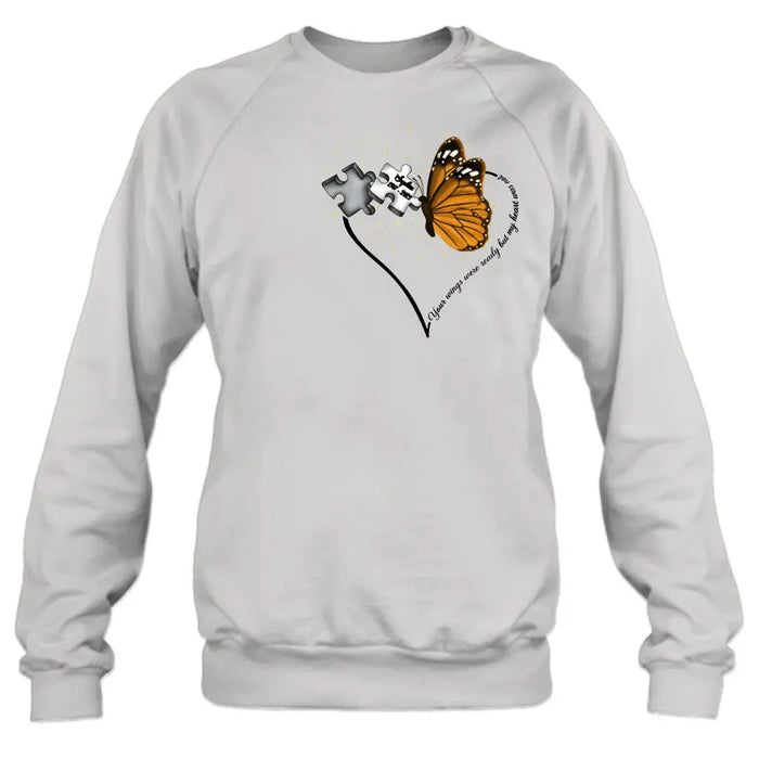 Personalized Memorial Butterfly Shirt/Hoodie - Memorial Gift Idea For Family Member - A Piece Of My Heart Lives In Heaven