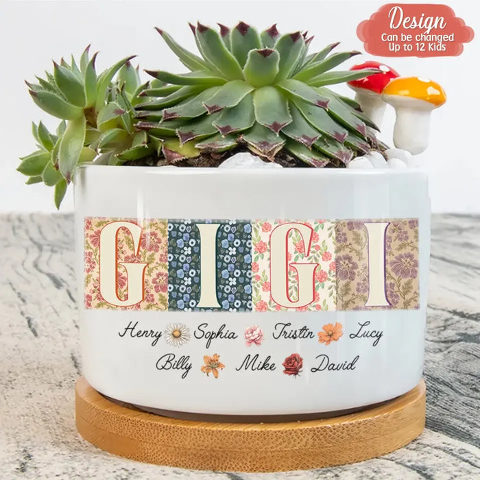 Personalized Floral Mama Grandma Plant Pot - Mother's Day Gift Idea - Up to 12 Kids