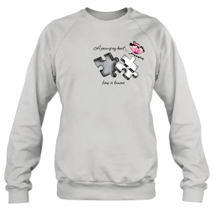 Personalized Memorial Butterfly Shirt/Hoodie - Memorial Gift Idea For Family Member - A Piece Of My Heart Lives In Heaven