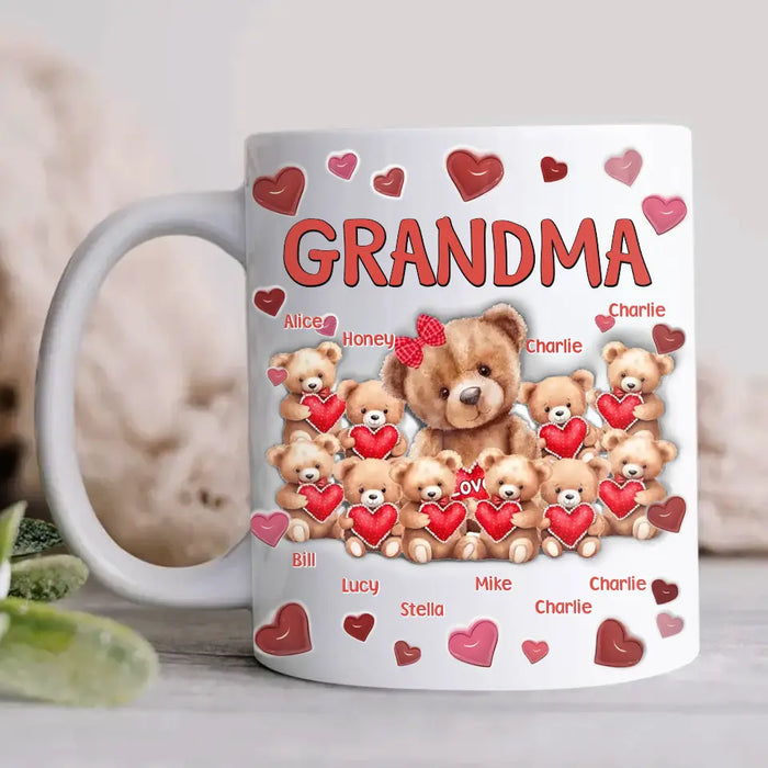 Personalized Mama Bear With Little Kids 3D Inflated Effect Coffee Mug - Up to 10 Kids - Mother's Day Gift Idea For Grandma/Mom