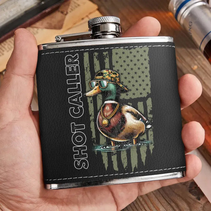 Personalized Shot Caller Hunting Leather Flask - Gift Idea For Hunting Lover/Him/Her/Father's Day/Birthday