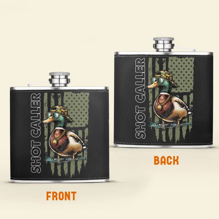 Personalized Shot Caller Hunting Leather Flask - Gift Idea For Hunting Lover/Him/Her/Father's Day/Birthday