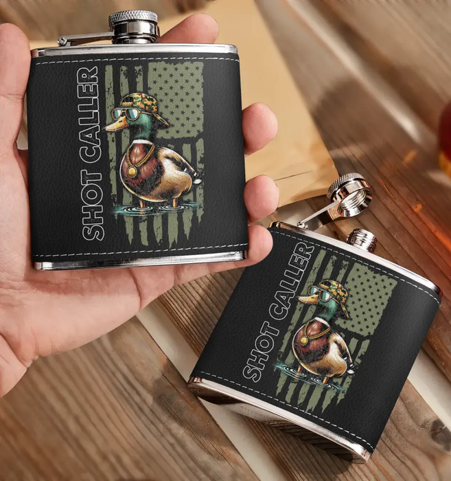 Personalized Shot Caller Hunting Leather Flask - Gift Idea For Hunting Lover/Him/Her/Father's Day/Birthday