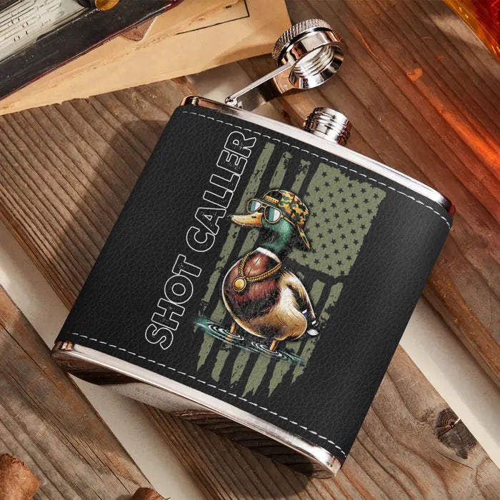 Personalized Shot Caller Hunting Leather Flask - Gift Idea For Hunting Lover/Him/Her/Father's Day/Birthday