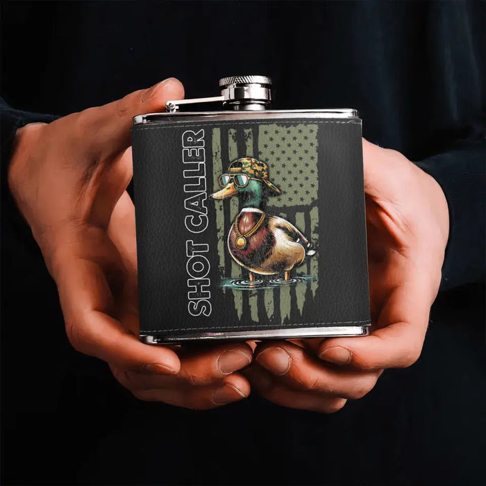 Personalized Shot Caller Hunting Leather Flask - Gift Idea For Hunting Lover/Him/Her/Father's Day/Birthday