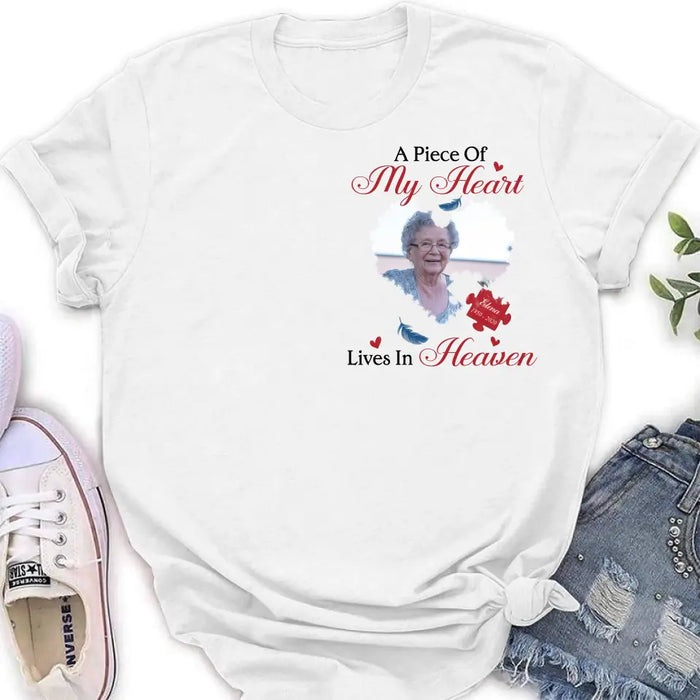 Personalized Memorial Photo Shirt/Hoodie - Memorial Gift Idea for Mother's Day/Father's Day - A Piece Of My Heart Lives In Heaven